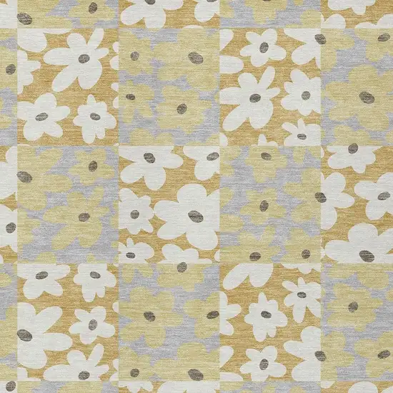 Gold And Ivory Floral Washable Indoor Outdoor Area Rug Photo 2