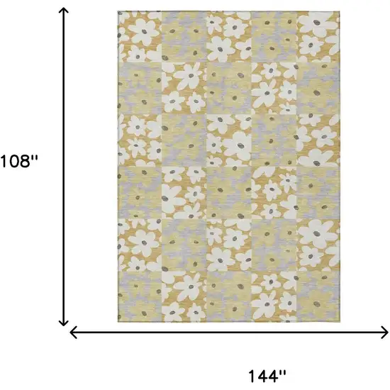 Gold And Ivory Floral Washable Indoor Outdoor Area Rug Photo 6