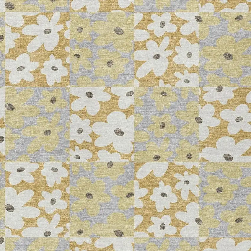 Gold And Ivory Floral Washable Indoor Outdoor Area Rug Photo 2