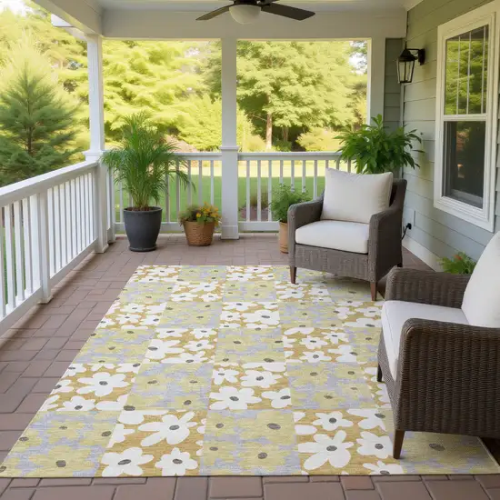 Gold And Ivory Floral Washable Indoor Outdoor Area Rug Photo 4