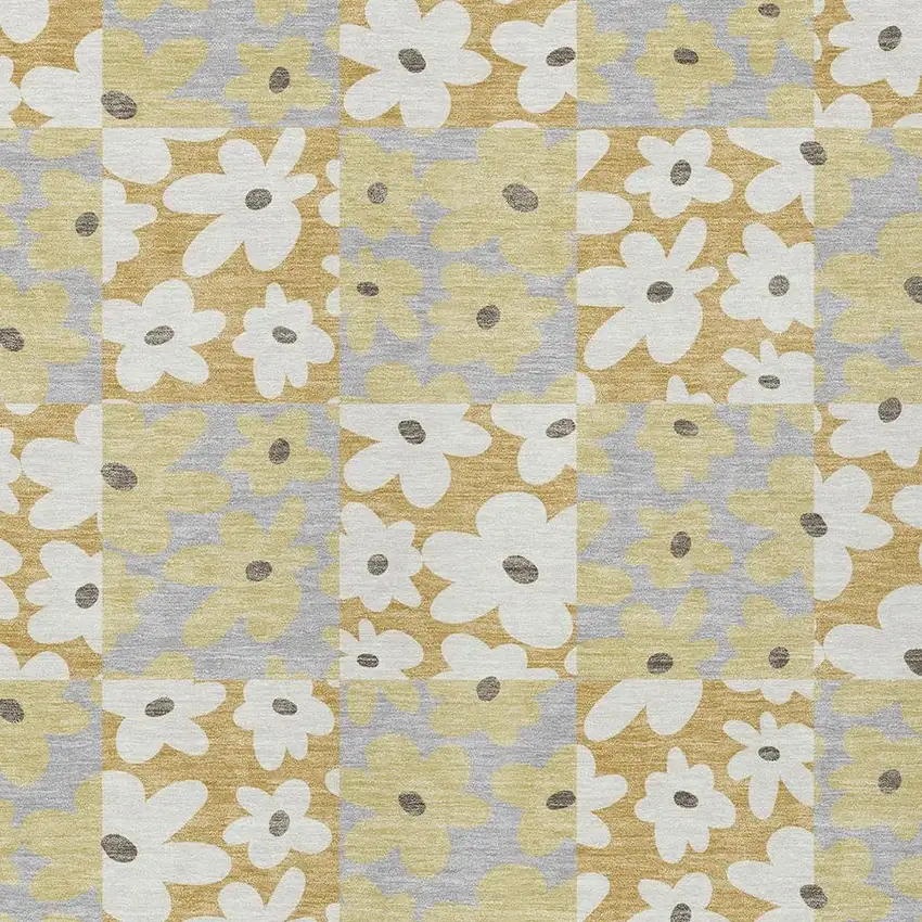 Gold And Ivory Floral Washable Indoor Outdoor Area Rug Photo 2