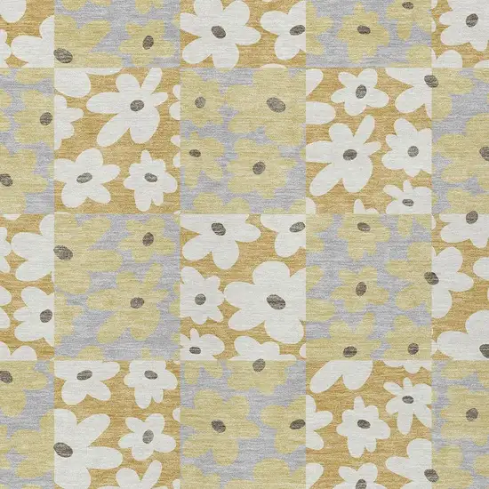 Gold And Ivory Floral Washable Indoor Outdoor Area Rug Photo 2