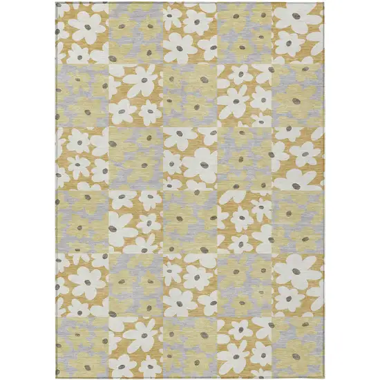 Gold And Ivory Floral Washable Indoor Outdoor Area Rug Photo 1