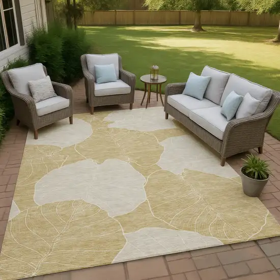 Gold And Ivory Floral Washable Indoor Outdoor Area Rug Photo 4
