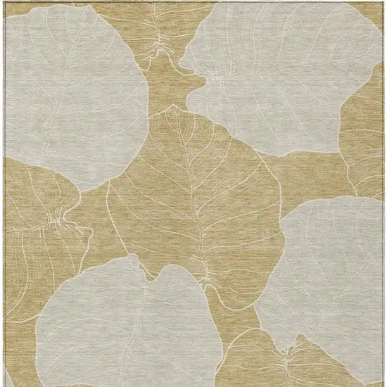 Gold And Ivory Floral Washable Indoor Outdoor Area Rug Photo 3