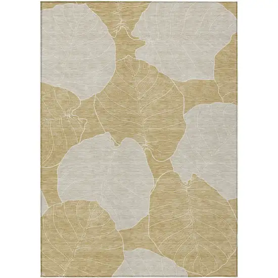 Gold And Ivory Floral Washable Indoor Outdoor Area Rug Photo 1