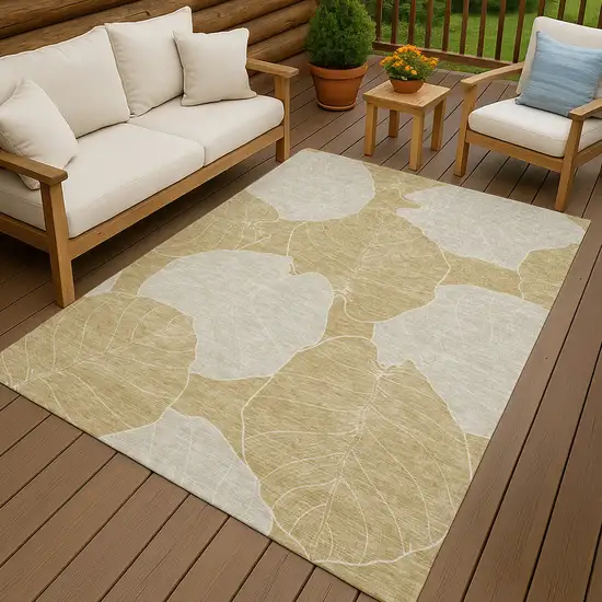 Gold And Ivory Floral Washable Indoor Outdoor Area Rug Photo 7