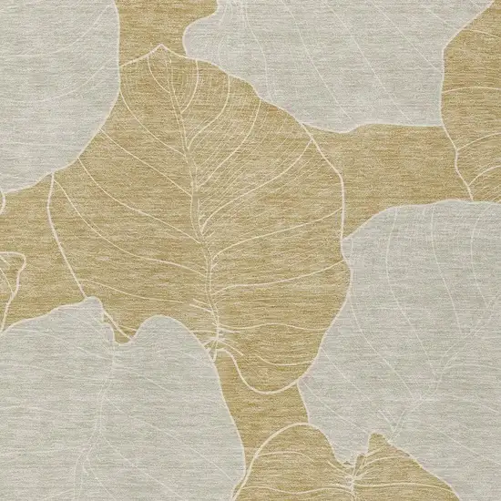 Gold And Ivory Floral Washable Indoor Outdoor Area Rug Photo 2