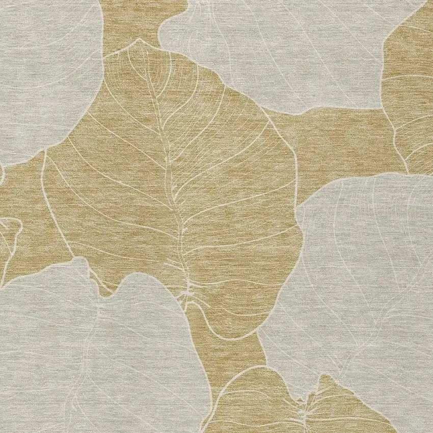 Gold And Ivory Floral Washable Indoor Outdoor Area Rug Photo 2