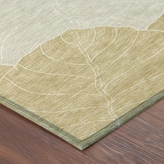 Gold And Ivory Floral Washable Indoor Outdoor Area Rug Photo 8