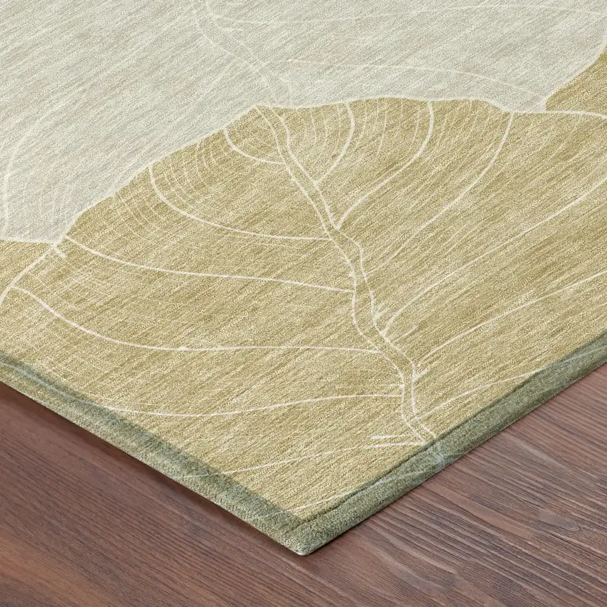 Gold And Ivory Floral Washable Indoor Outdoor Area Rug Photo 8