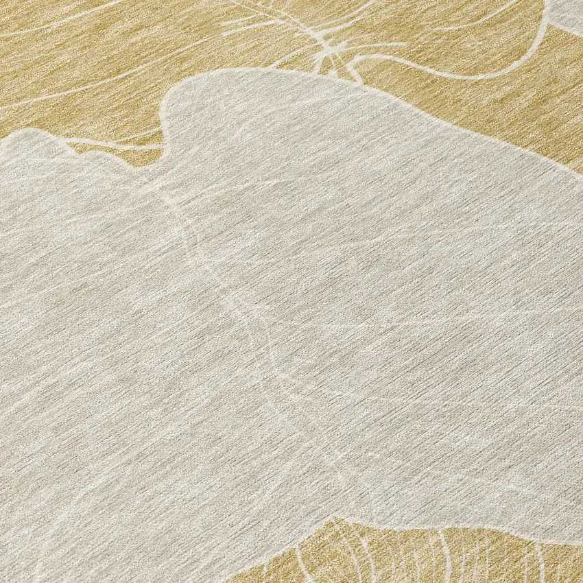 Gold And Ivory Floral Washable Indoor Outdoor Area Rug Photo 9