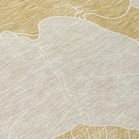 Gold And Ivory Floral Washable Indoor Outdoor Area Rug Photo 9