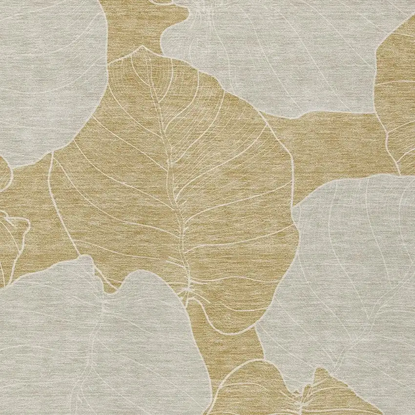 Gold And Ivory Floral Washable Indoor Outdoor Area Rug Photo 2