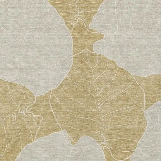 Gold And Ivory Floral Washable Indoor Outdoor Area Rug Photo 2