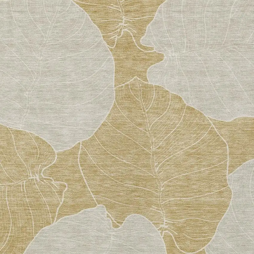 Gold And Ivory Floral Washable Indoor Outdoor Area Rug Photo 2