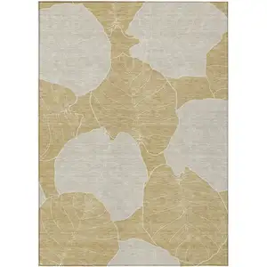 Photo of Gold And Ivory Floral Washable Indoor Outdoor Area Rug