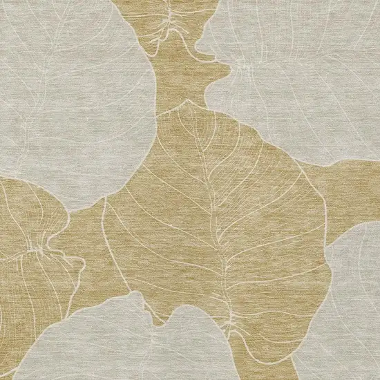 Gold And Ivory Floral Washable Indoor Outdoor Area Rug Photo 2