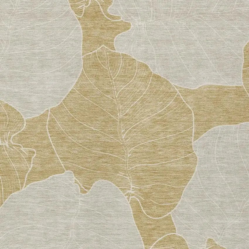 Gold And Ivory Floral Washable Indoor Outdoor Area Rug Photo 2