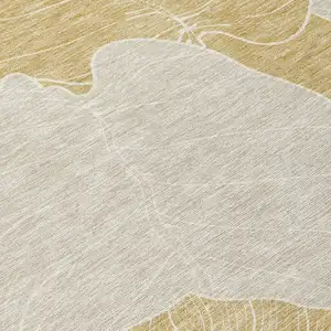 Photo of Gold And Ivory Floral Washable Indoor Outdoor Area Rug