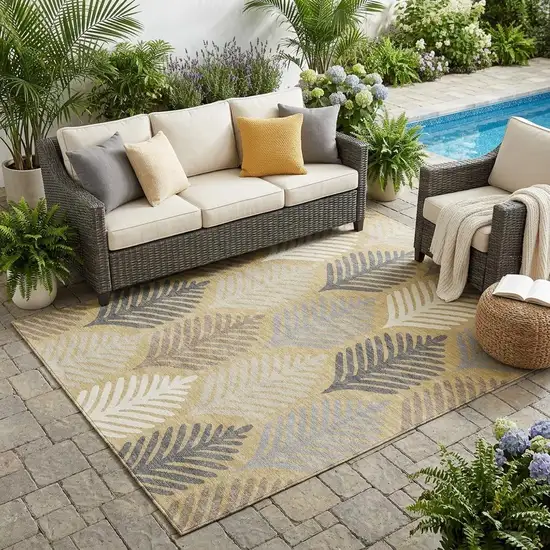 Gold And Ivory Floral Washable Indoor Outdoor Area Rug Photo 1