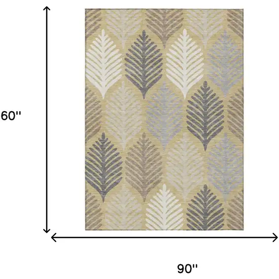 Gold And Ivory Floral Washable Indoor Outdoor Area Rug Photo 7