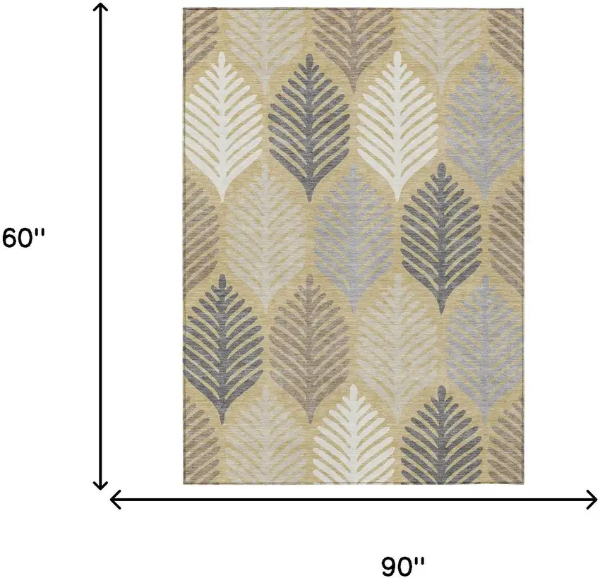 Gold And Ivory Floral Washable Indoor Outdoor Area Rug Photo 7
