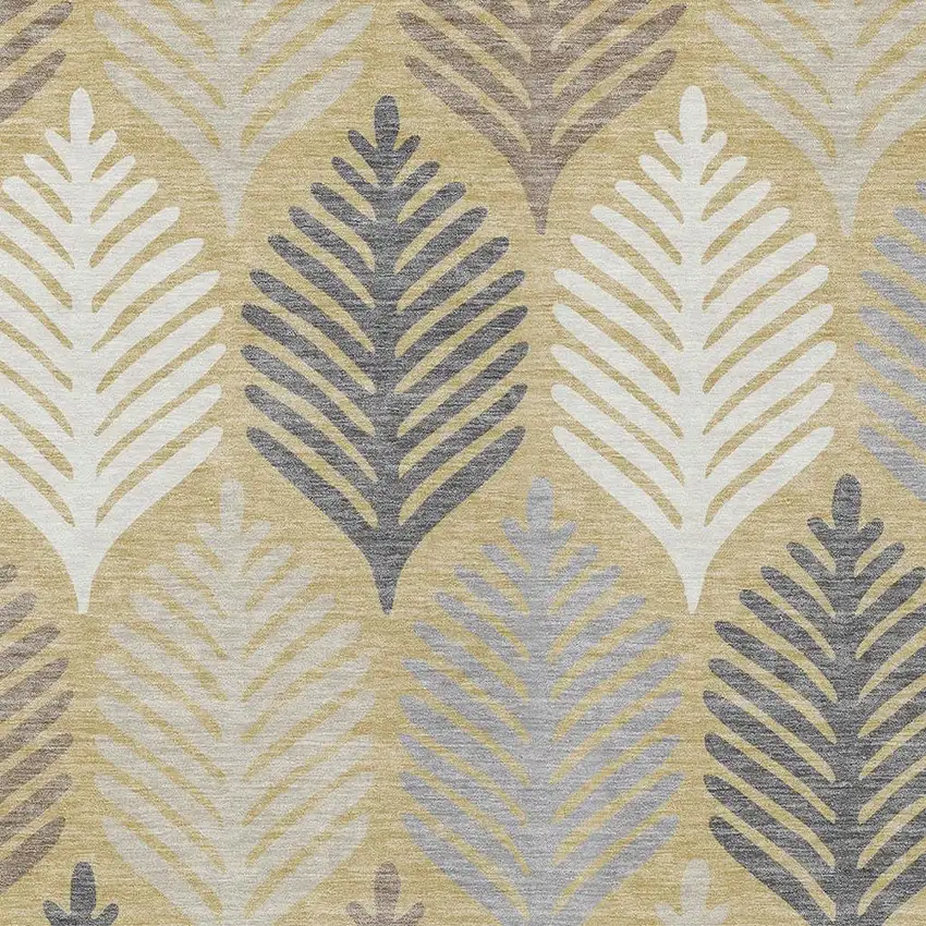 Gold And Ivory Floral Washable Indoor Outdoor Area Rug Photo 3