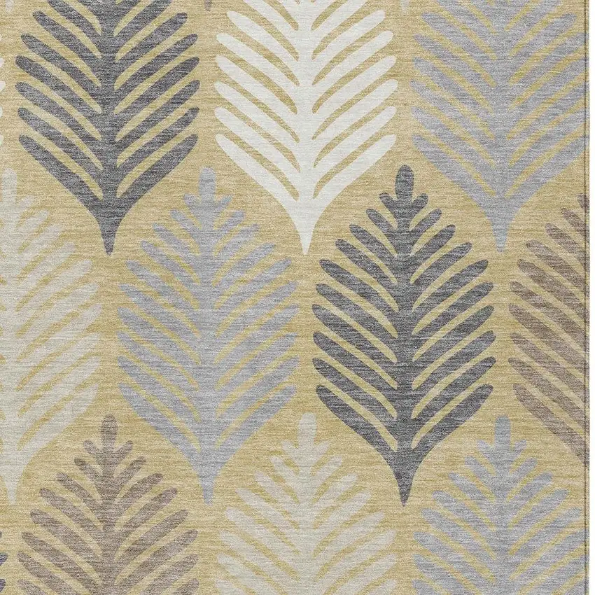 Gold And Ivory Floral Washable Indoor Outdoor Area Rug Photo 3