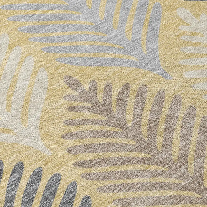 Gold And Ivory Floral Washable Indoor Outdoor Area Rug Photo 6