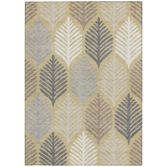 Gold And Ivory Floral Washable Indoor Outdoor Area Rug Photo 4