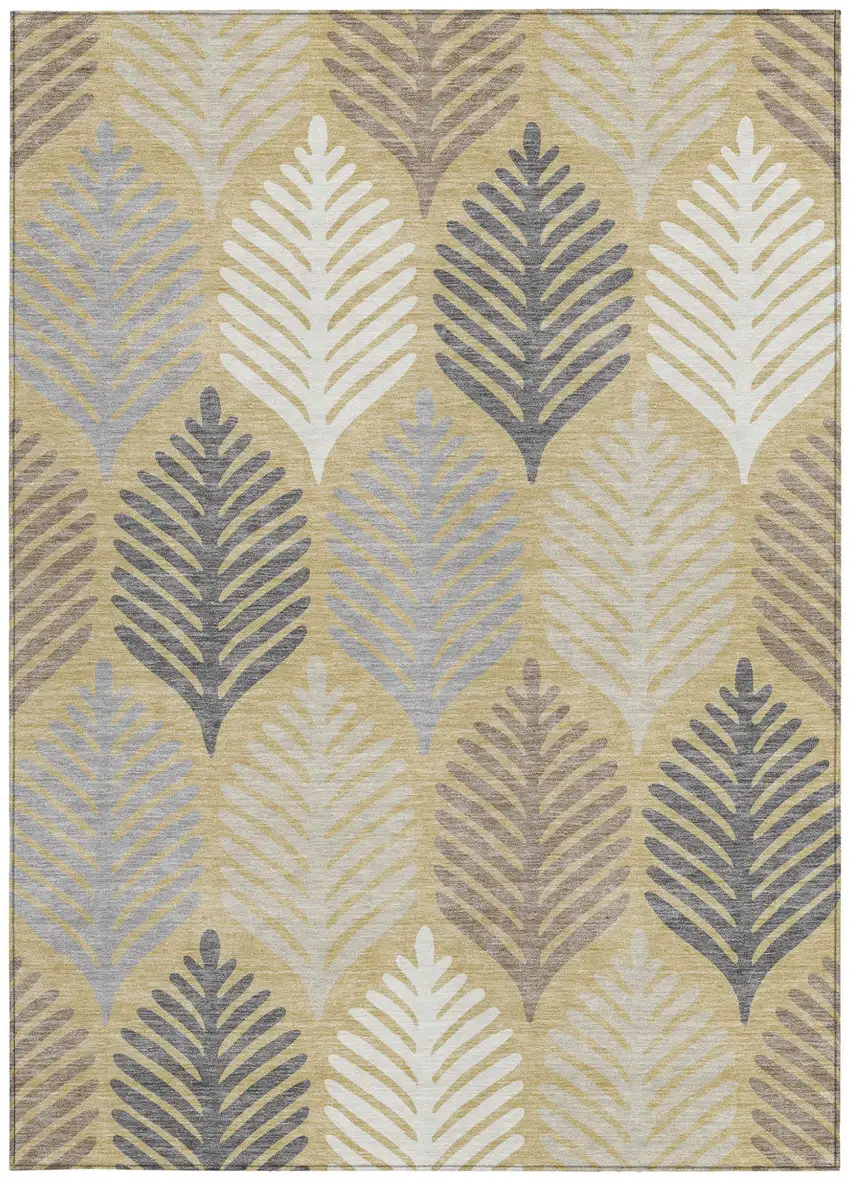 Gold And Ivory Floral Washable Indoor Outdoor Area Rug Photo 4