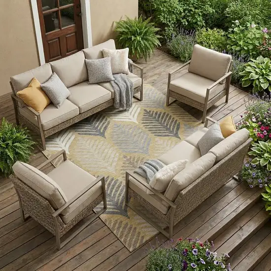 Gold And Ivory Floral Washable Indoor Outdoor Area Rug Photo 1