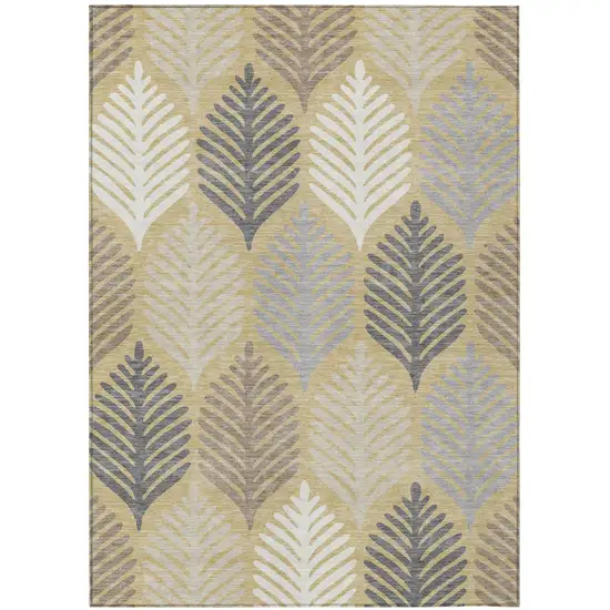 Gold And Ivory Floral Washable Indoor Outdoor Area Rug Photo 2