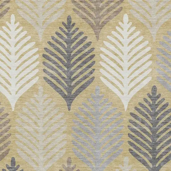 Gold And Ivory Floral Washable Indoor Outdoor Area Rug Photo 3