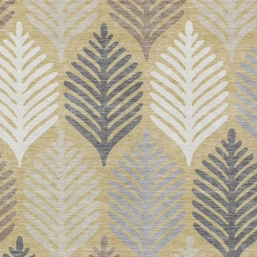 Gold And Ivory Floral Washable Indoor Outdoor Area Rug Photo 3