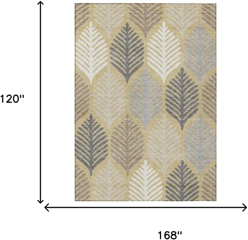 Gold And Ivory Floral Washable Indoor Outdoor Area Rug Photo 7