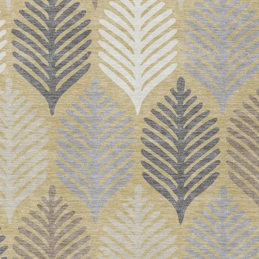 Gold And Ivory Floral Washable Indoor Outdoor Area Rug Photo 3