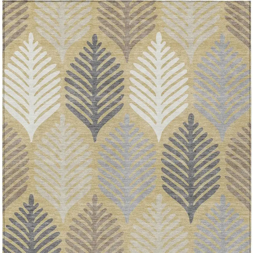 Gold And Ivory Floral Washable Indoor Outdoor Area Rug Photo 4