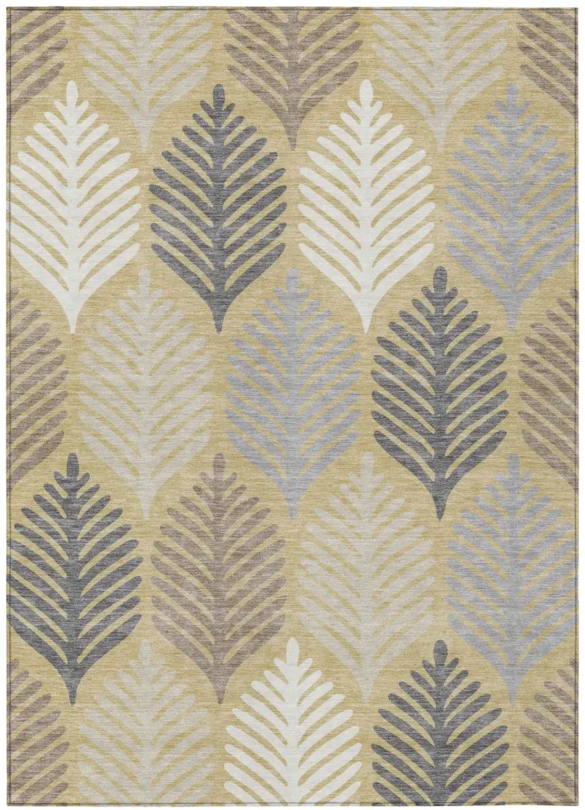 Gold And Ivory Floral Washable Indoor Outdoor Area Rug Photo 2