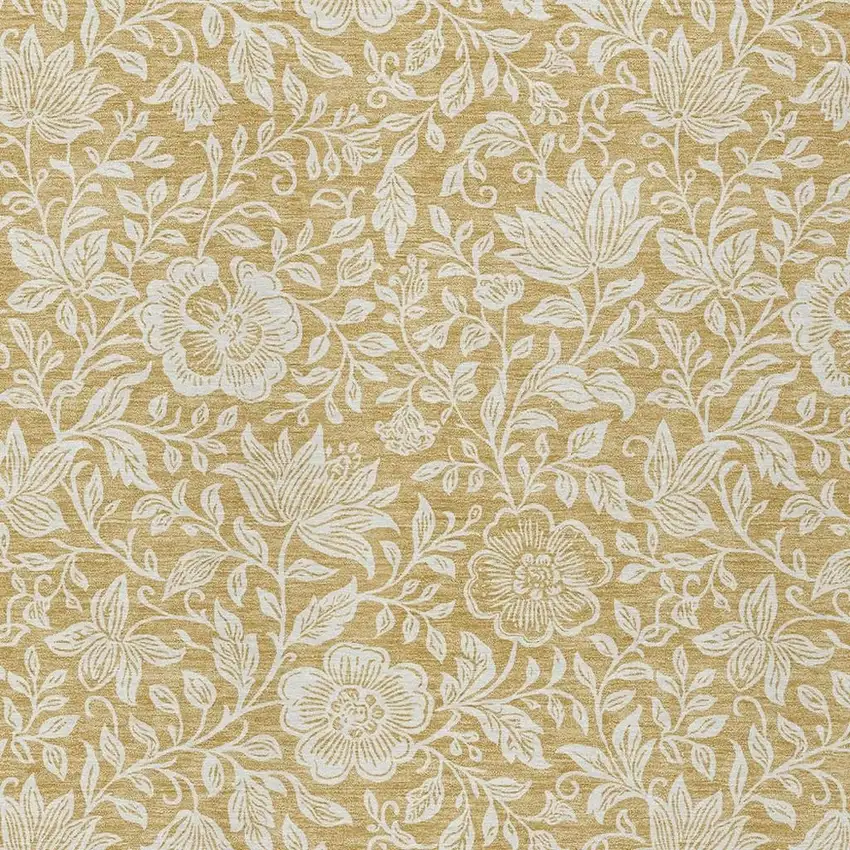 Gold And Ivory Floral Washable Indoor Outdoor Area Rug Photo 2