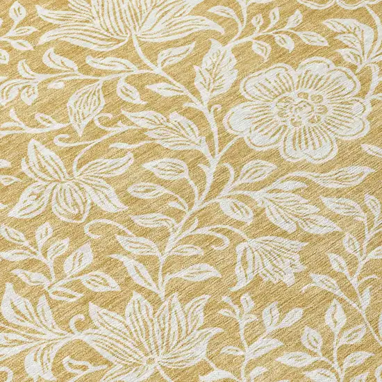 Gold And Ivory Floral Washable Indoor Outdoor Area Rug Photo 5