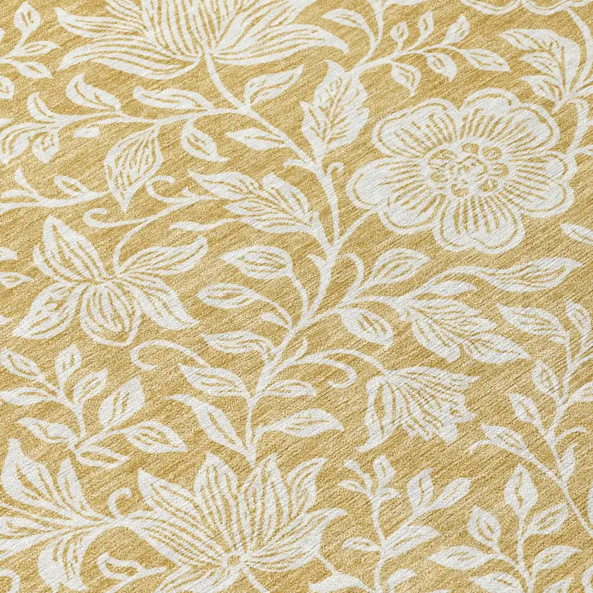 Gold And Ivory Floral Washable Indoor Outdoor Area Rug Photo 5
