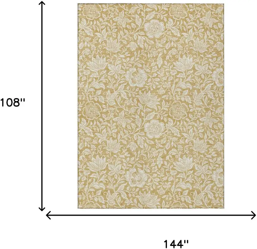 Gold And Ivory Floral Washable Indoor Outdoor Area Rug Photo 6