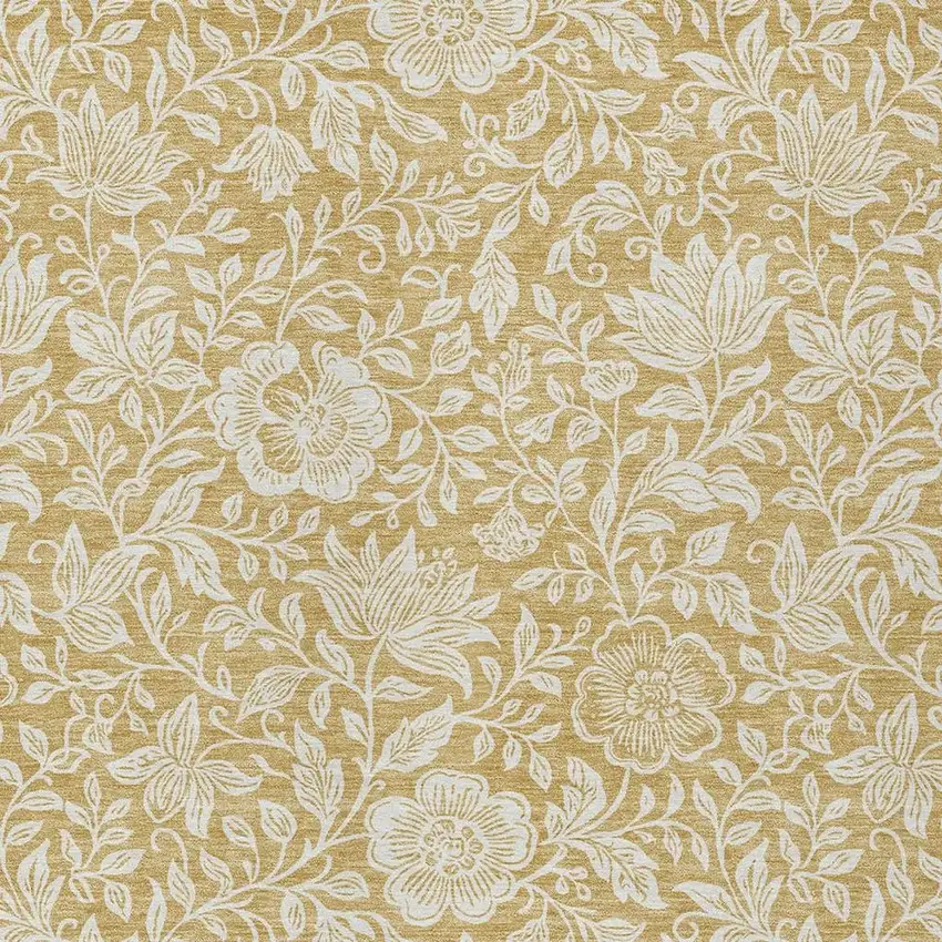 Gold And Ivory Floral Washable Indoor Outdoor Area Rug Photo 2