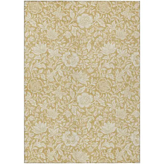 Gold And Ivory Floral Washable Indoor Outdoor Area Rug Photo 1