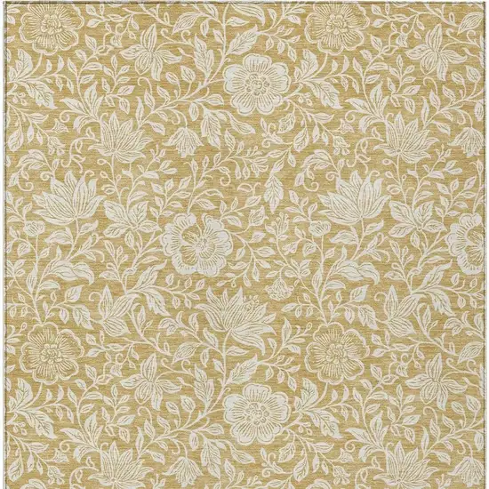 Gold And Ivory Floral Washable Indoor Outdoor Area Rug Photo 3