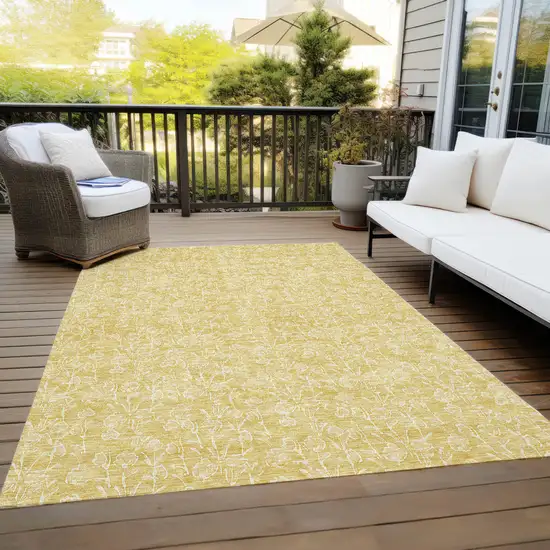 Gold And Ivory Floral Washable Indoor Outdoor Area Rug Photo 9