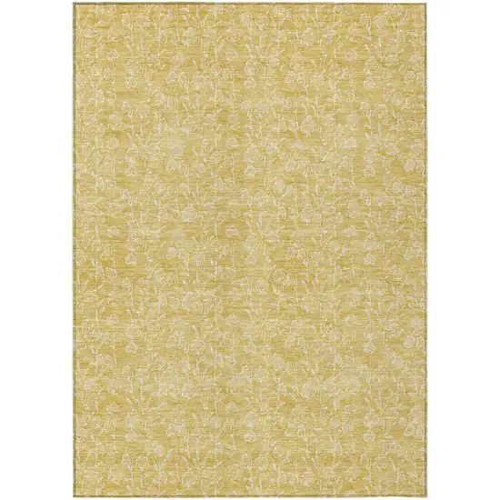 Gold And Ivory Floral Washable Indoor Outdoor Area Rug Photo 2