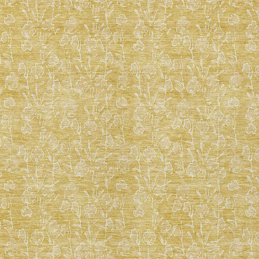Gold And Ivory Floral Washable Indoor Outdoor Area Rug Photo 5